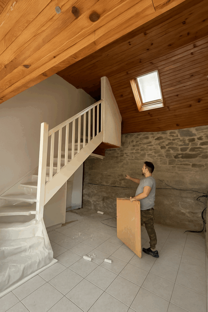 chantier au dossen à santec, plomberie electricité isolation laurent empereur